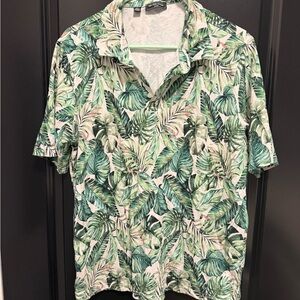 Saks Fifth Avenue Green Leaf Print Men's Shirt